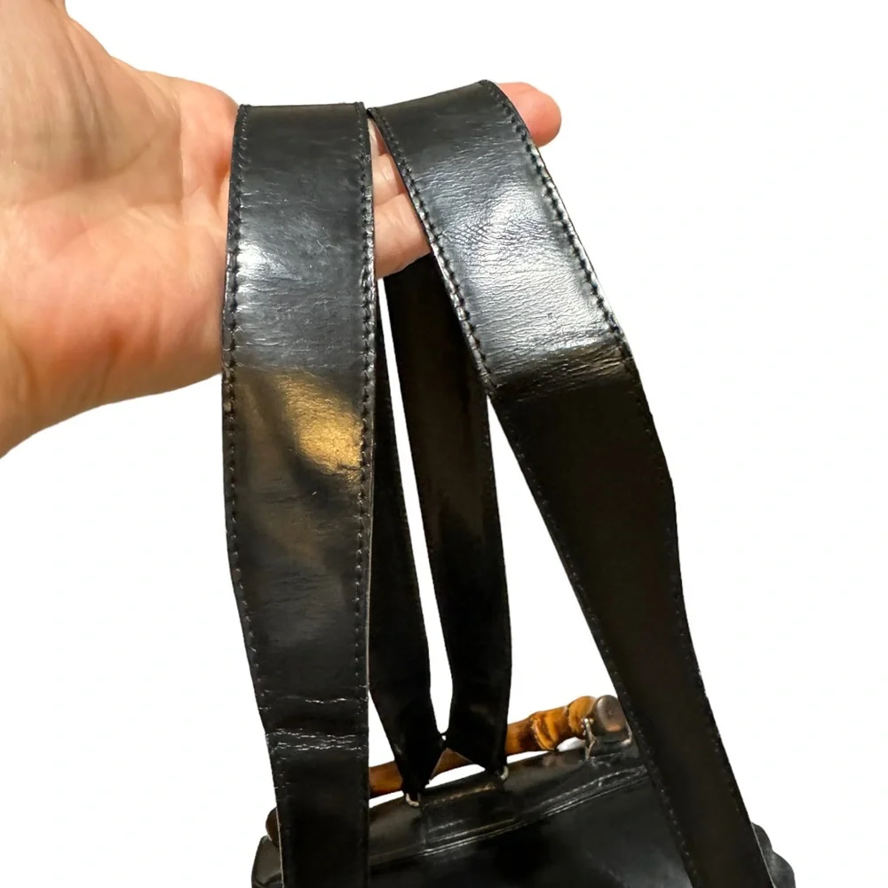 GUCCI Vintage Bamboo Patent Leather/Canvas Backpack Black with Dust Bag